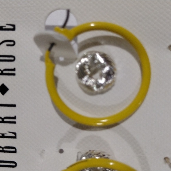 Robert Rose Set of 3 Silver tone Stud, Yellow Hoop, Drop Stripes - Women Jewelry - Picture 5 of 8